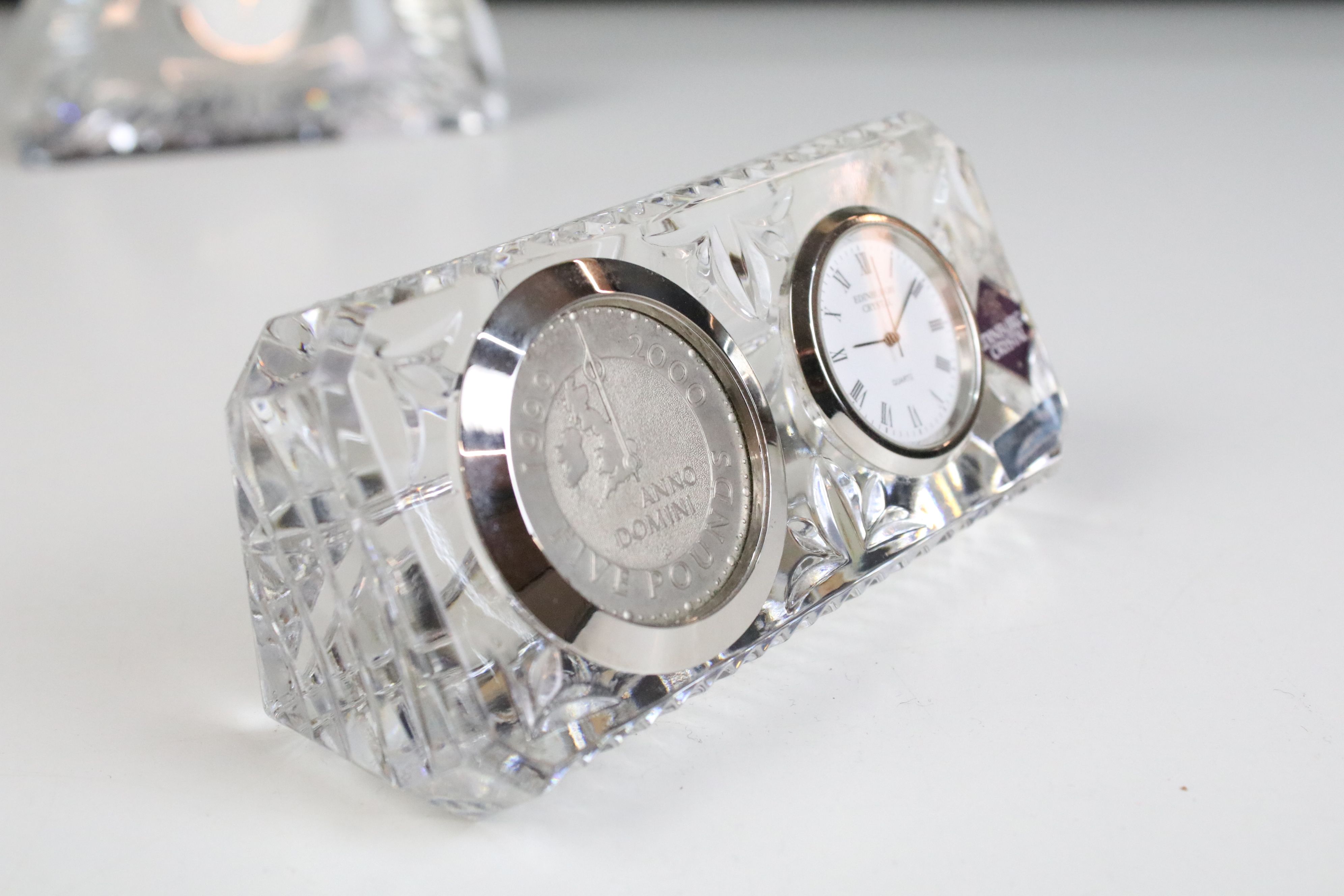 Waterford crystal glass ‘ Marquis ‘ desk clock with a Seiko precision movement, 12cm wide together - Image 3 of 5