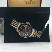 Gent's Rolex steel and gold GMT MK1 1998 with black dial and steel and gold strap,