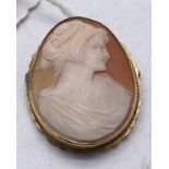 Hall marked 9 carat gold Victorian carved cameo broach of young lady in a veil 1 1/2 inches tall