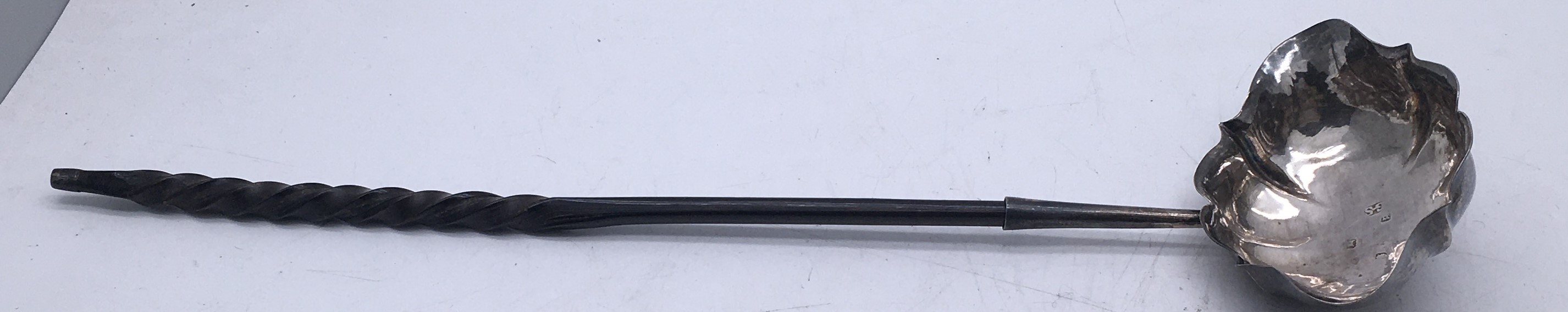 Georgian period silver h/m wine ladle with top twist whale bone handle