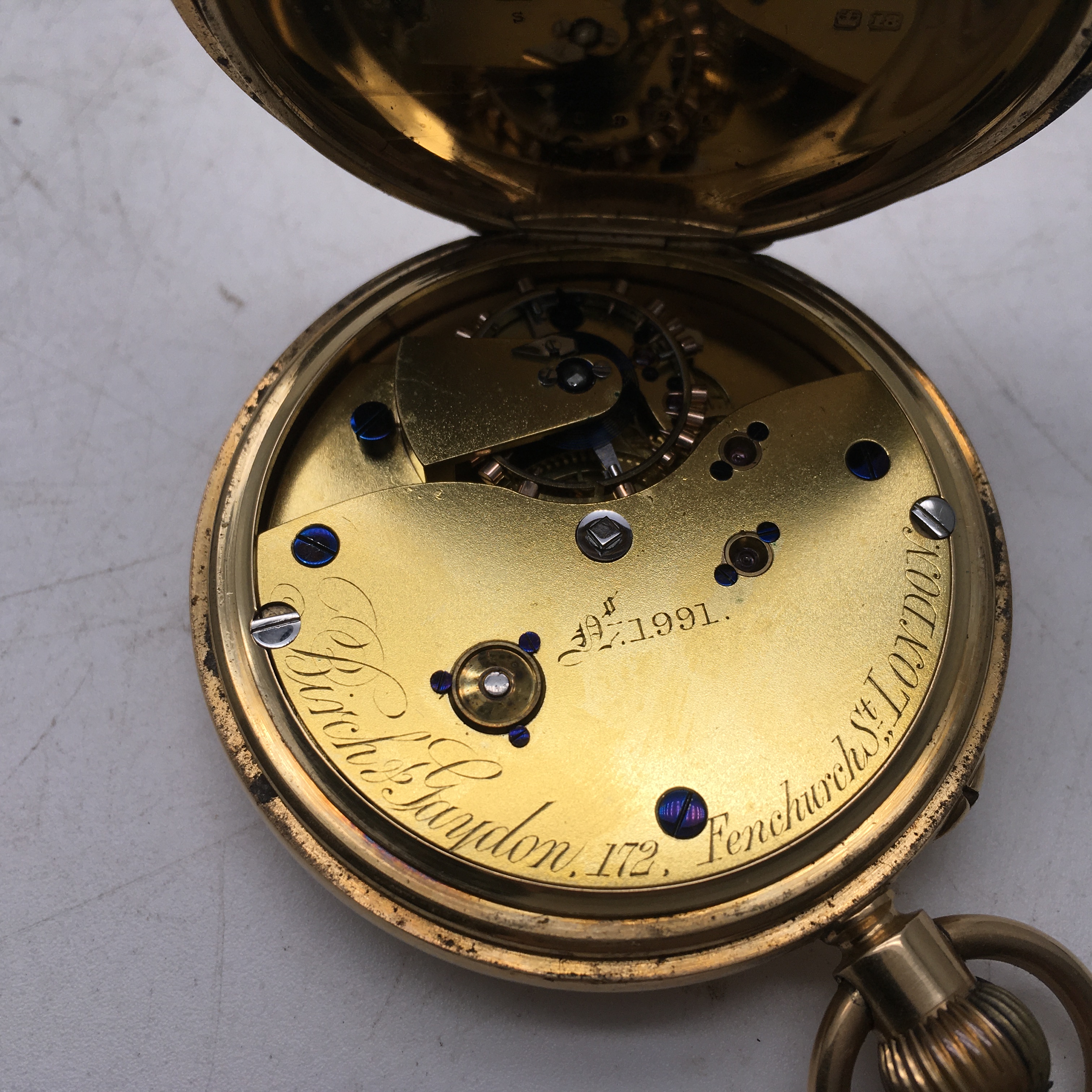 Birch and Gaydon,Pocket watch makers to the Admiralty London rare keyless.111grms set in 18 ct gold - Image 3 of 6