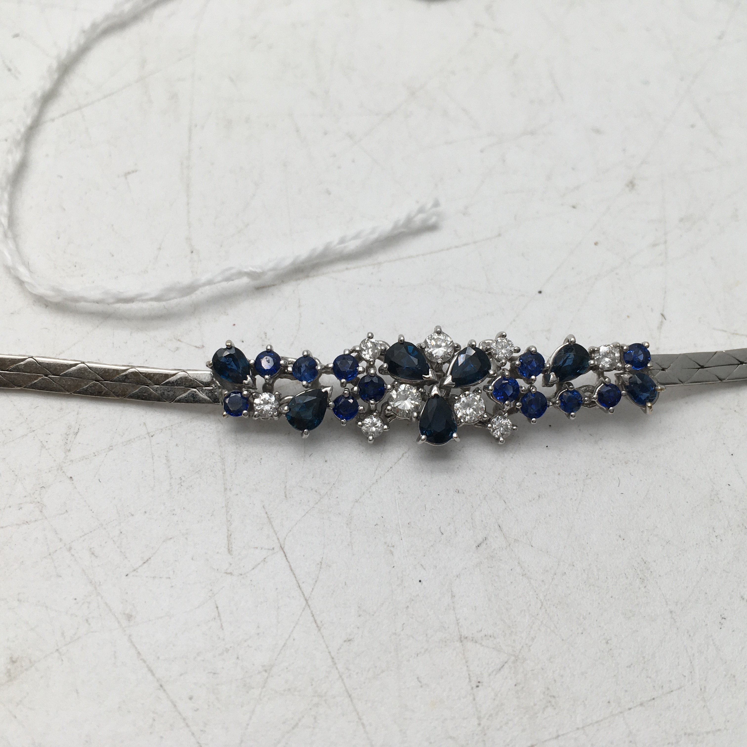 Vintage Delicate 18ct gold marked 750 white gold bracelet, set with Sapphires and diamonds, 8 - Image 3 of 4