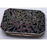 Edwardian period Silver and gilt gem set Ladies compact 3inches long and 2inches deep the top
