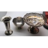 Silver Hallmarked comport 200 grams, Mappin & Webb Sheffield Hallmarked and a weighted silver vase