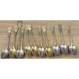 C 1900Matching set of 10 silver h/m melon spoons 800 silver circa Art Nouveau