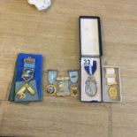 Collection of 6 x Masonic medals or jewels some with silver Hallmarked see photos for details
