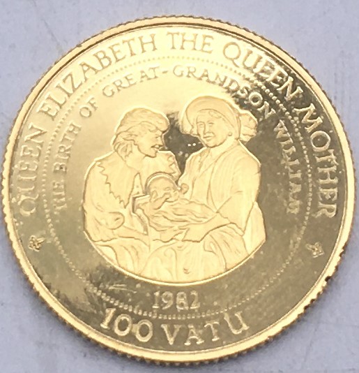 Vanuata 100 Vatu gold 1997 Queen Elizabeth the Queen Mother 14 carat gold coin commemorating Price