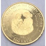 Vanuata 100 Vatu gold 1997 Queen Elizabeth the Queen Mother 14 carat gold coin