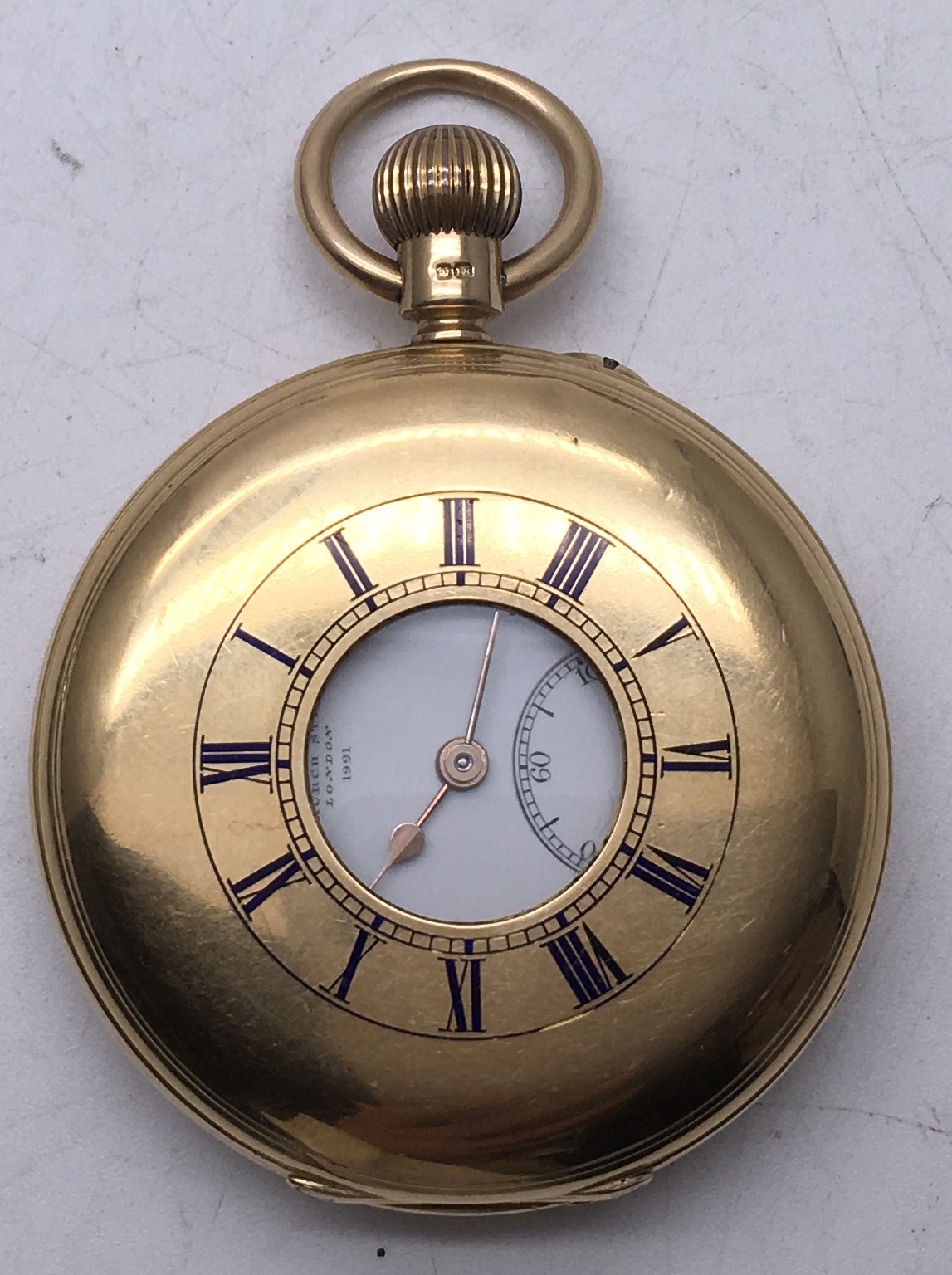 Birch and Gaydon,Pocket watch makers to the Admiralty London rare keyless.111grms set in 18 ct gold