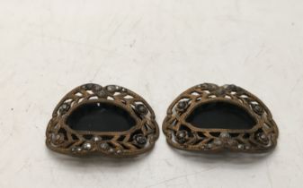 Pair of Georgian leather and metal shoe buckles