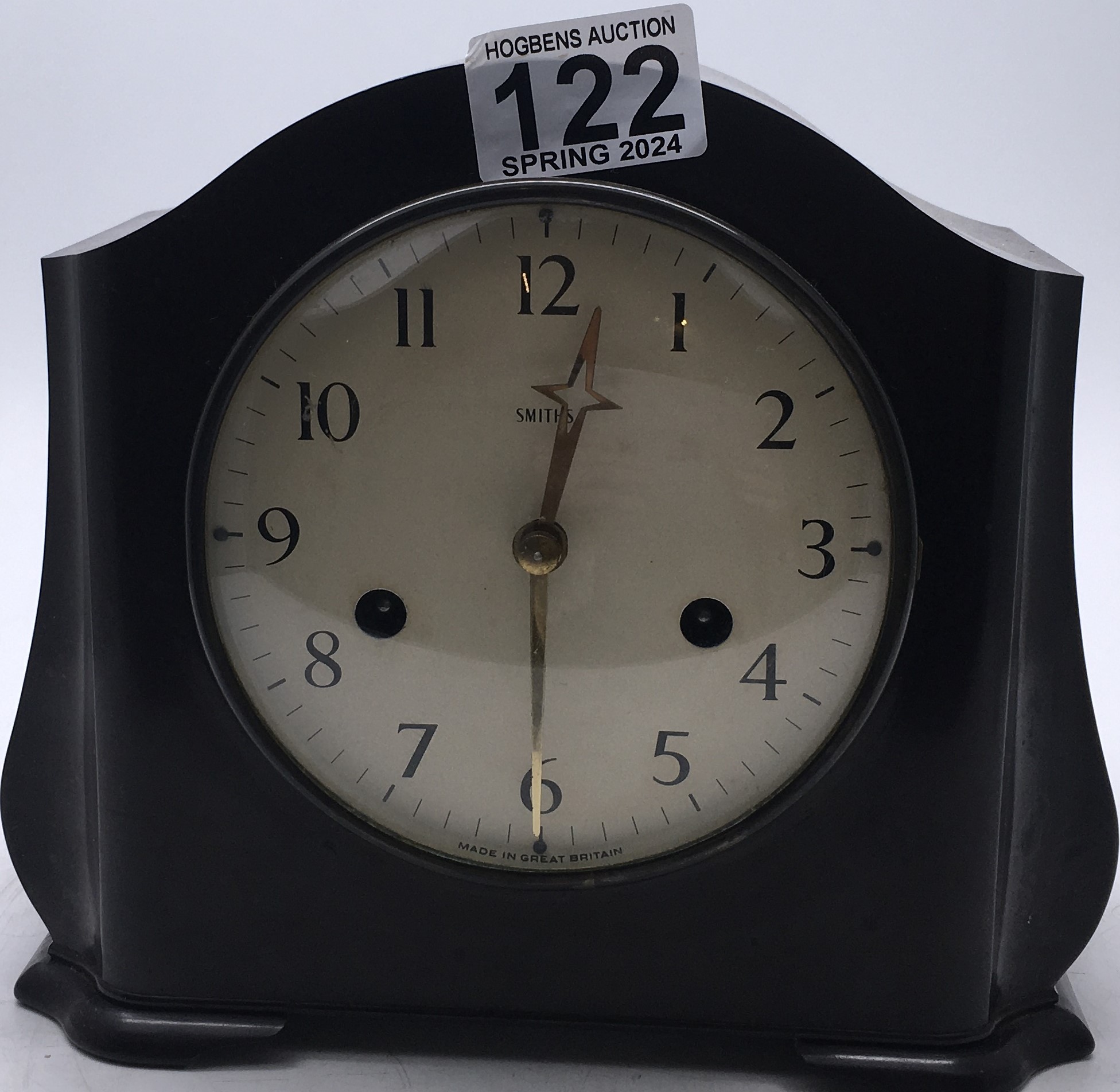 Arched topped Edwardian bracket clock 8 day movement striking on a gong, movement needs attention