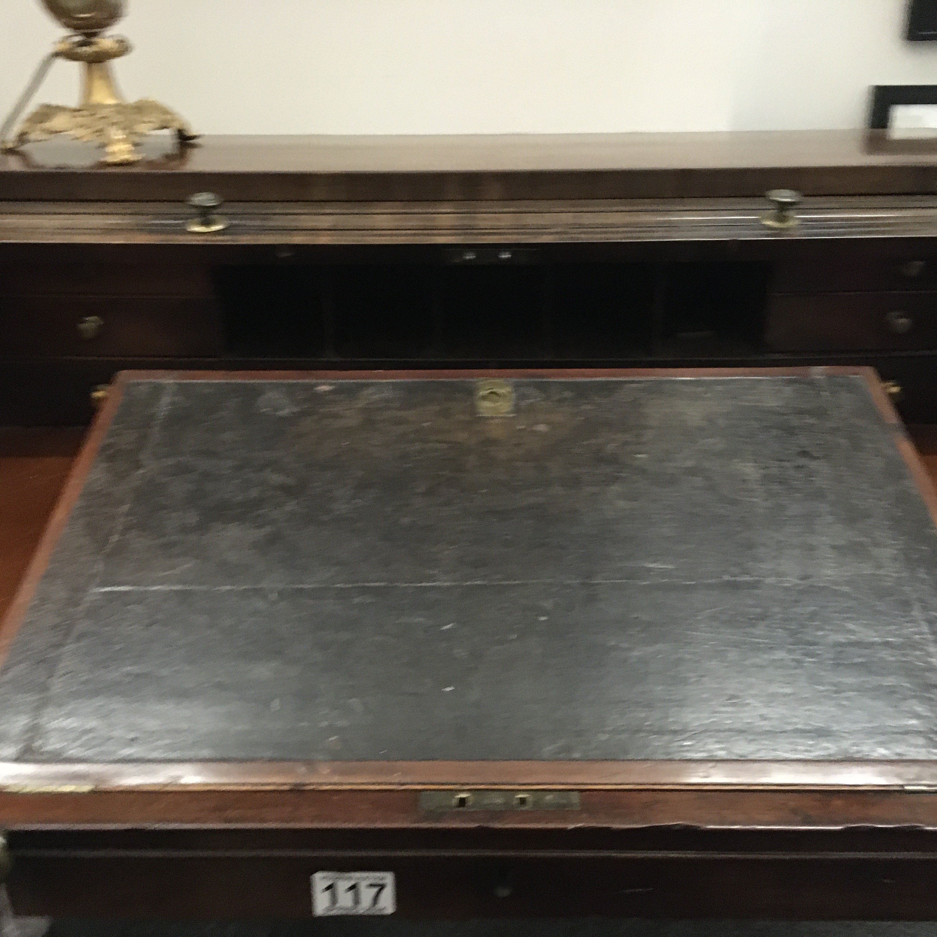 Fine Georgian period c1800 roll top desk with articulated leather writing area to the centre, a pull - Image 3 of 3