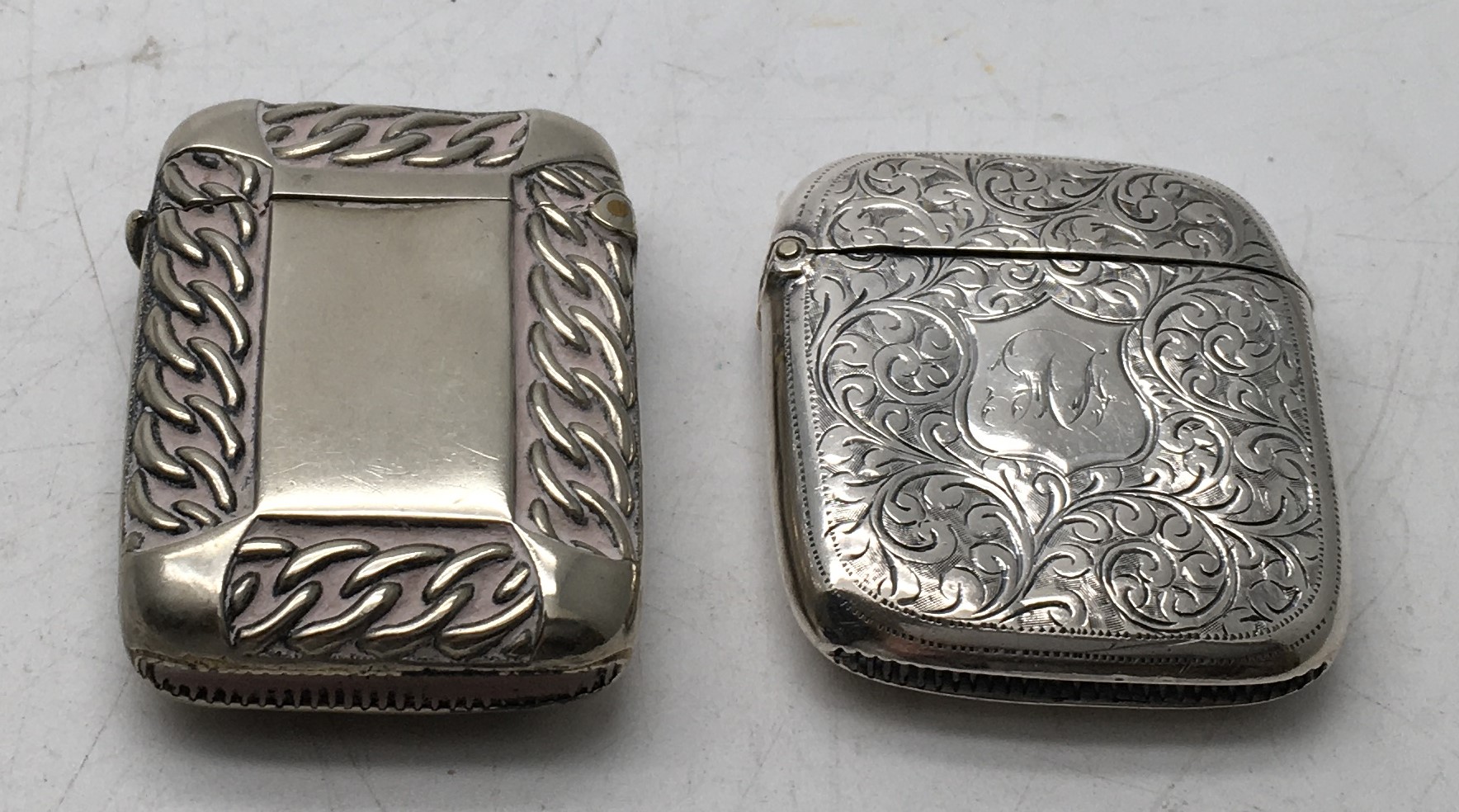 Victorian Silver Vesta with engraved decoration, 20 grams and 1 other Victorian silver plated Vesta