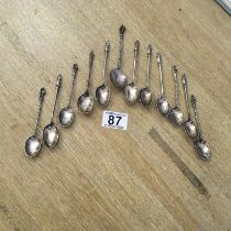 Silver set 12 Apostle spoons, each with a different Apostle to the top, the centre with Jesus,