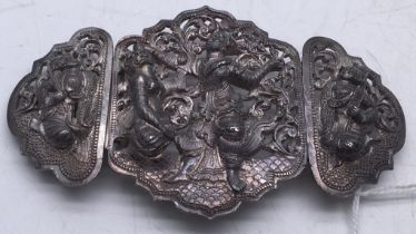 800 silver 3 piece nurses buckle, Asian design 74 grams