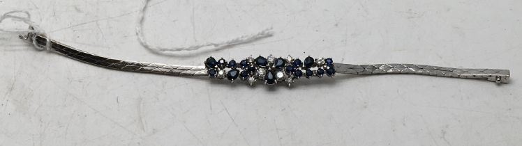 Vintage Delicate 18ct gold marked 750 white gold bracelet, set with Sapphires and diamonds, 8