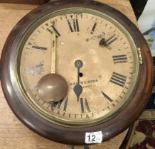 8 day fusee 12" dial railway clock in need of attention, needs new glass and hands