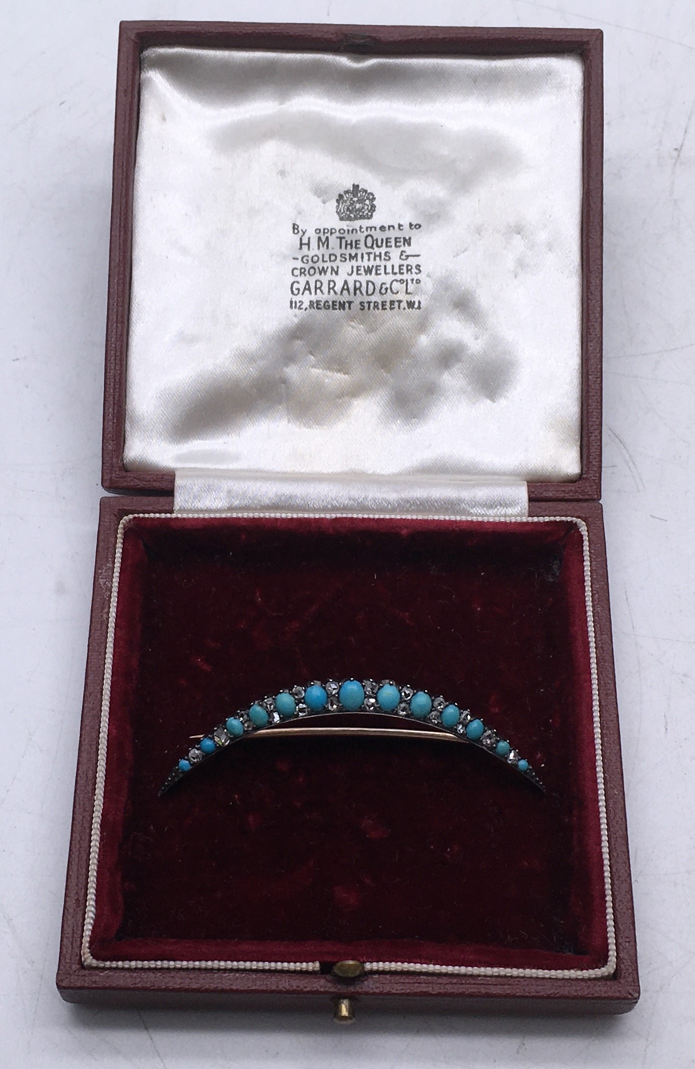 Fine Georgian period Diamond & Gold turquoise rose cut diamonds crescent shaped brooch 2.1/2 inches - Image 2 of 4