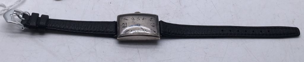 Art Deco silver watch Tank design with elongated numerals working order