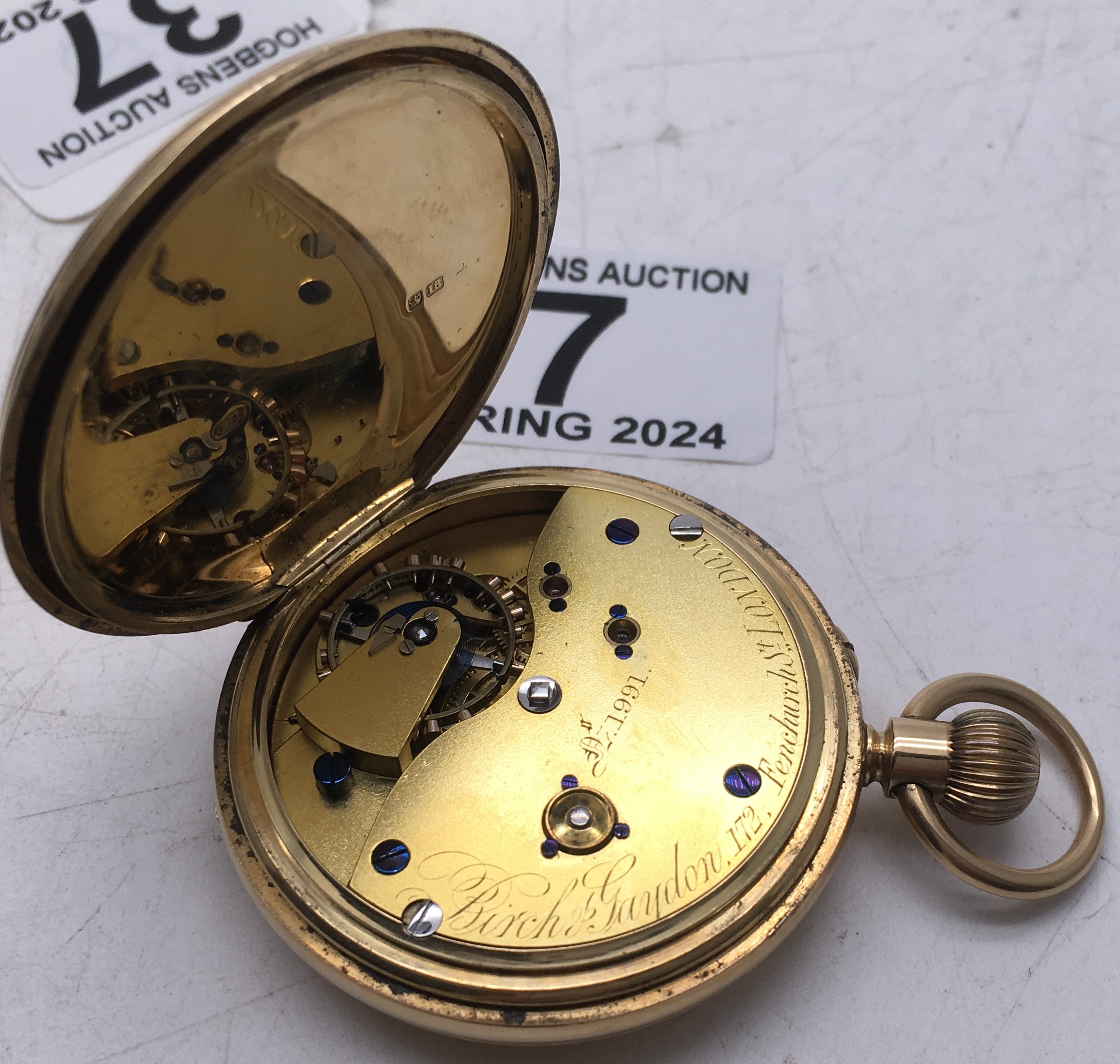 Edwardian 18 ct Pocket Watch Birch and Gaydon makers to the Admiralty London rare keyless 111grms - Image 6 of 6