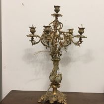 Gilt metal and marble French Edwardian period 6 branch candelabra, formally wired for ele