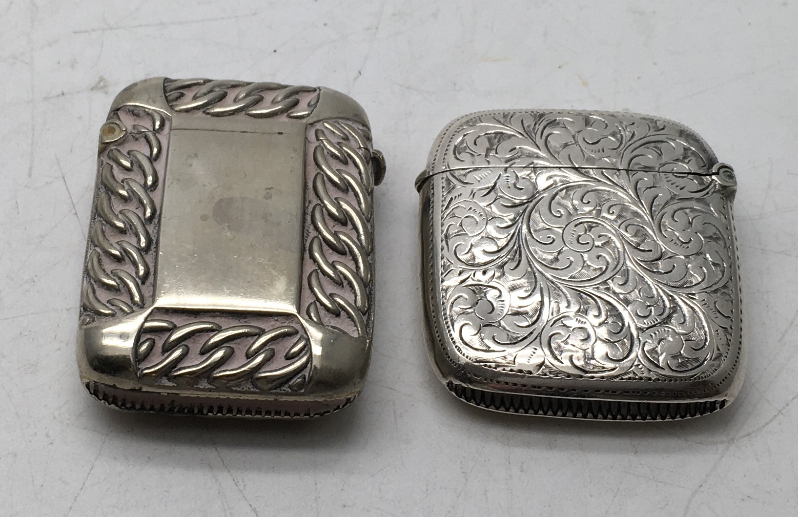 Victorian Silver Vesta with engraved decoration, 20 grams and 1 other Victorian silver plated Vesta - Image 2 of 3