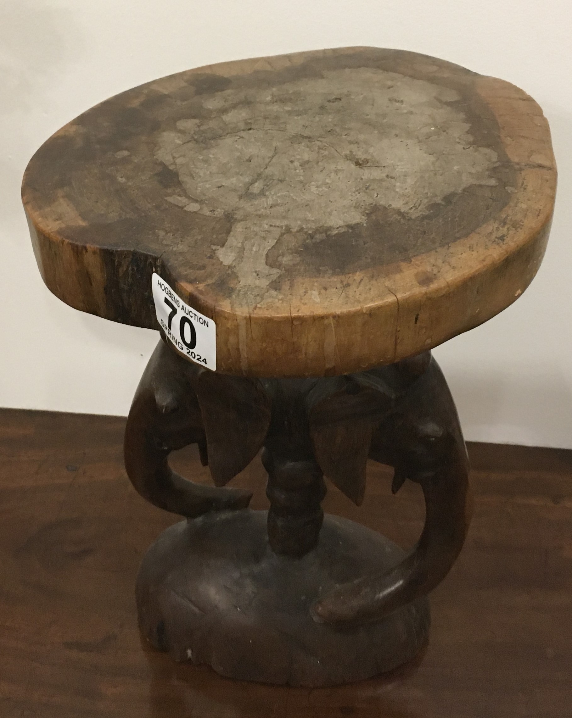 Solid piece of wood carved as a small side table African origin the centre se caration carved as 3 - Image 2 of 3