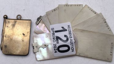 Unusual Victorian Mother of Pearl and bone with silver highlights weekly note pad, days of the