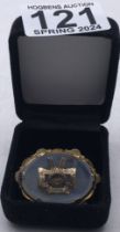 Gold Mourning brooch, total weight 11 grams, the centre section set within a semi precious stone