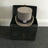 Moss Bros & Co Ltd Covent Garden a grey top hat size 7.3/4 with original retailers hard carry case