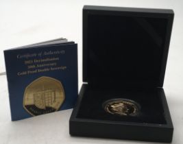 Aldernay a 2021 double sovereign anniversary of decimalisation, gold proof edition in Hatton's of