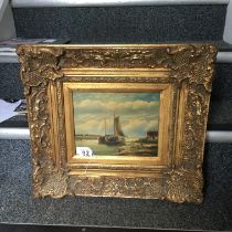 Antique style painting of boats in heavy gilt