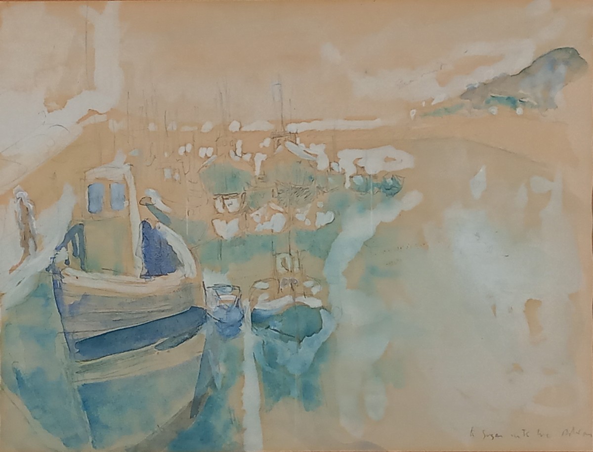 Adrian RYAN (British 1920-1998) Newlyn Harbour, Watercolour, inscribed to Sue and signed lower