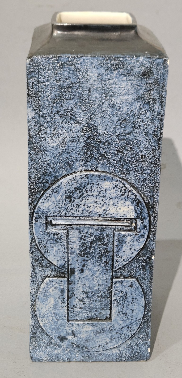 Troika Pottery, A Large Coffin Vase with abstract and geometric design (on blue ground), Signed with - Image 2 of 5