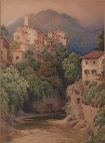 Herbert GEORGE (British Flourish 1909-1939) Italian hilltop village, Watercolour, Signed lower