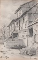 C.W. 19th Century, Betzinocn – Farm house, Pencil drawing, Signed with initials and dated 1891 lower