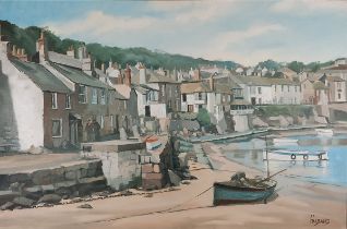 Geoffrey HUBAND (British b. 1945) Mousehole, Oil on canvas, Signed lower right, 23.5" x 36" (59cm