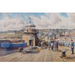 J HARGRAVE SMITH (British 20th Century) Smeaton's Pier, St Ives, Watercolour, Signed lower right,