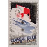 A M CASSANDRE (French 1901-1968) L'Oiseau Blue, Train Pullman, Anvers, Bruxelles Paris Poster, circa