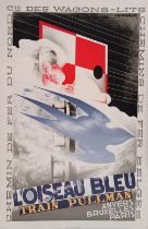 A M CASSANDRE (French 1901-1968) L'Oiseau Blue, Train Pullman, Anvers, Bruxelles Paris Poster, circa