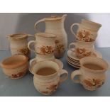 Ros MOREN (British 20th Century), Pottery Tea Set, includes 5 cups and saucers, Jug, Milk Jug,