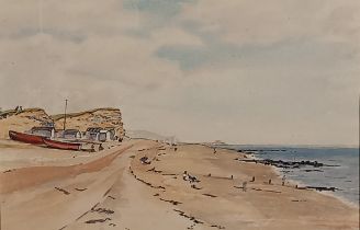 Jean WYATT (British 20th Century) Beach Scene on a calm day, Watercolour, Signed verso, 8" x 12" (