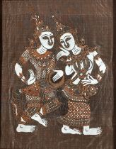 Thai Silk Paintings, Two Works featuring Musicians, 19.5” x 15.5” (both) (49cm x 39) (2)
