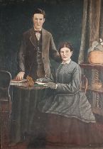 Late 19th / Early British 20th Century, Victorian Couple in a parlour, Oil on canvas, 13.5” x 9.