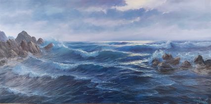 BAST…? (20th Century) Crashing Waves on Rocks, Oil on canvas, indistinctly signed lower right, 19” x