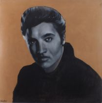 David GAINFORD (British b. 1941) Portrait of Elvis Presley, Oil on canvas, Signed lower left, 39.25"