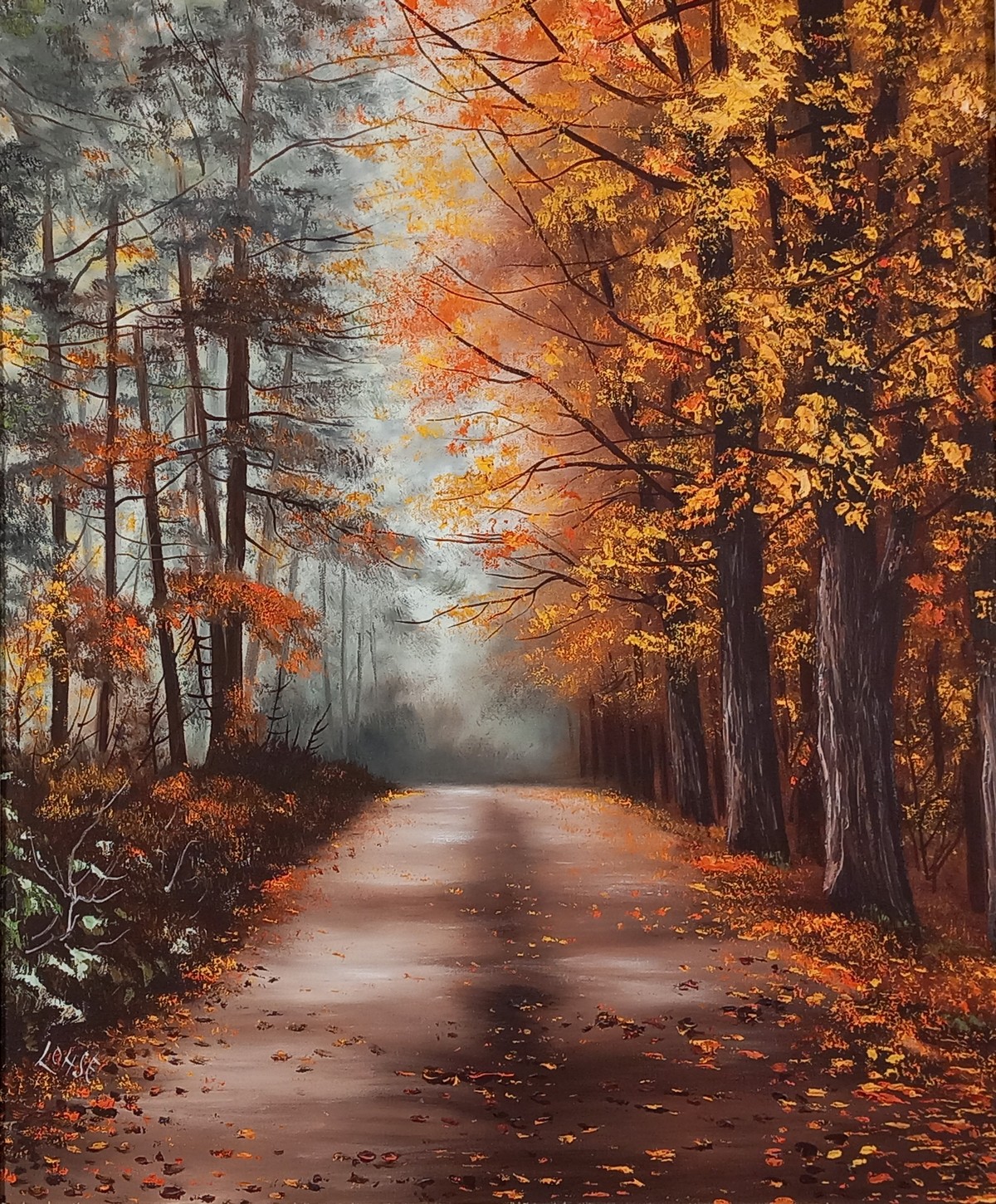 LOHSE (20th Canadian School?) Autumn Colours, avenue of trees, Oil on canvas, Signed lower left,