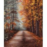 LOHSE (20th Canadian School?) Autumn Colours, avenue of trees, Oil on canvas, Signed lower left,