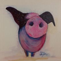 Shirley MACARTHUR(Scottish 20th / 21st Century) Pig, Print on canvas, bears signature lower left,