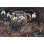 Annabelle GREGORY (British b. 1941) Devon Snowdrops, Collage, Signed lower right, titled and